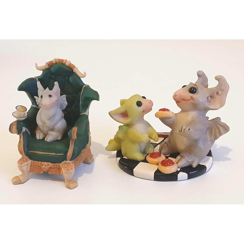 The Happy Ending Pocket Dragon And Gargoyle Set- Boxed - Whimsical World Of Pocket Dragons - Hand Made In 2005