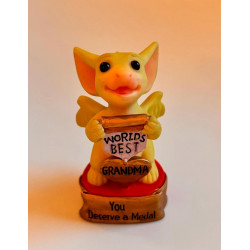 Worlds Best Grandma / You Deserve A Medal Grandma Pocket Dragon Message - Real Musgrave - Hand Made in 2000 - Whimsical World