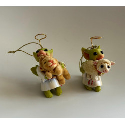 The Lamb and The Lion Pocket Dragon 2 piece Ornament Set - Hand Made in 2003  Christmas