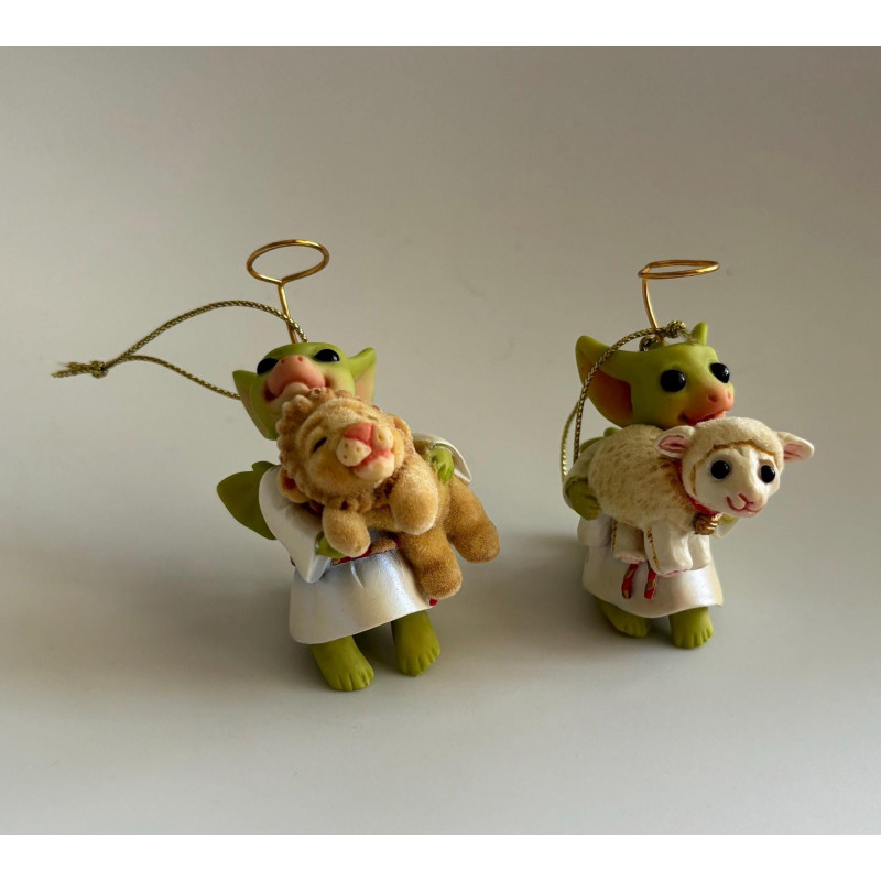 The Lamb and The Lion Pocket Dragon 2 piece Ornament Set - Hand Made in 2003  Christmas