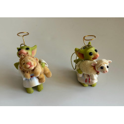 The Lamb and The Lion Pocket Dragon 2 piece Ornament Set - Hand Made in 2003  Christmas