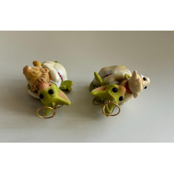 The Lamb and The Lion Pocket Dragon 2 piece Ornament Set - Hand Made in 2003  Christmas