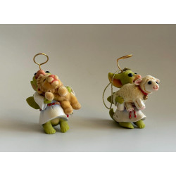 The Lamb and The Lion Pocket Dragon 2 piece Ornament Set - Hand Made in 2003  Christmas