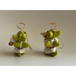 The Lamb and The Lion Pocket Dragon 2 piece Ornament Set - Hand Made in 2003  Christmas