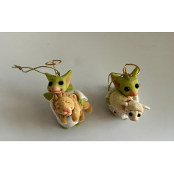 The Lamb and The Lion Pocket Dragon 2 piece Ornament Set - Hand Made in 2003  Christmas