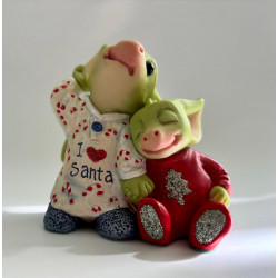 Listening For Santa Pocket Dragon Boxed with metal hat medal -Whimsical World Of Pocket Dragons  Hand Made in 2004
