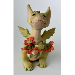 Flowers For You Pocket Dragon - Whimsical World Of Pocket Dragons Hand Made- 1989 - One of Original 27